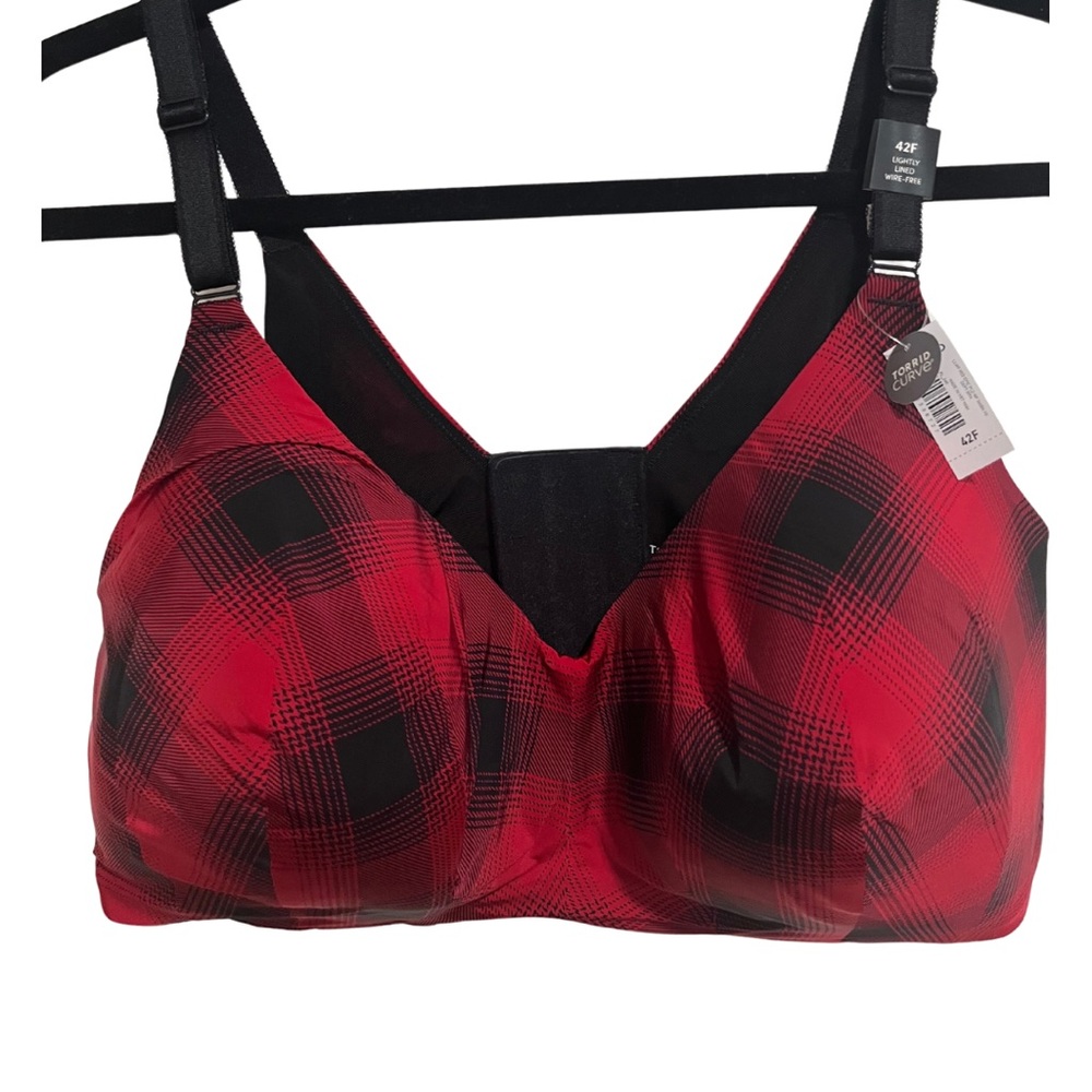Torrid Curve 42F Red Plaid Lightly Lined Wire Free 360 Back Smoothing Bra NWT
